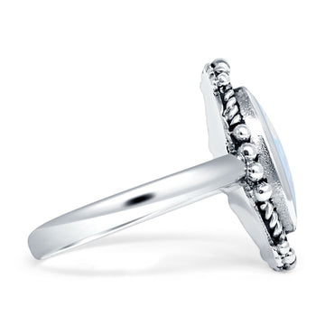 Oval Created White Opal Ring Oxidized Twisted 925 Sterling Silver Wholesale
